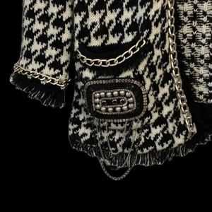 Zara Houndstooth Cardigan knit w/ Chain Detail